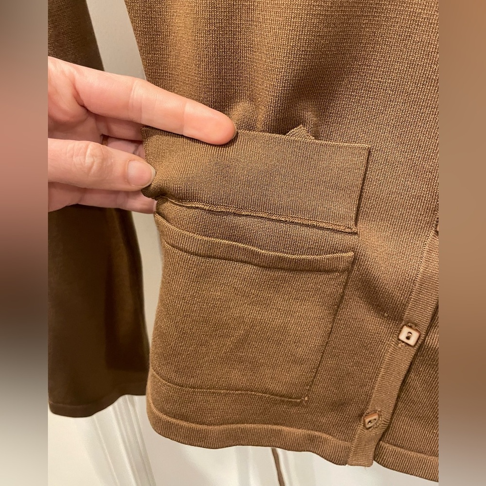 Silk Brown Button-Up Women's cardigan with tie waist - Picture 9 of 16